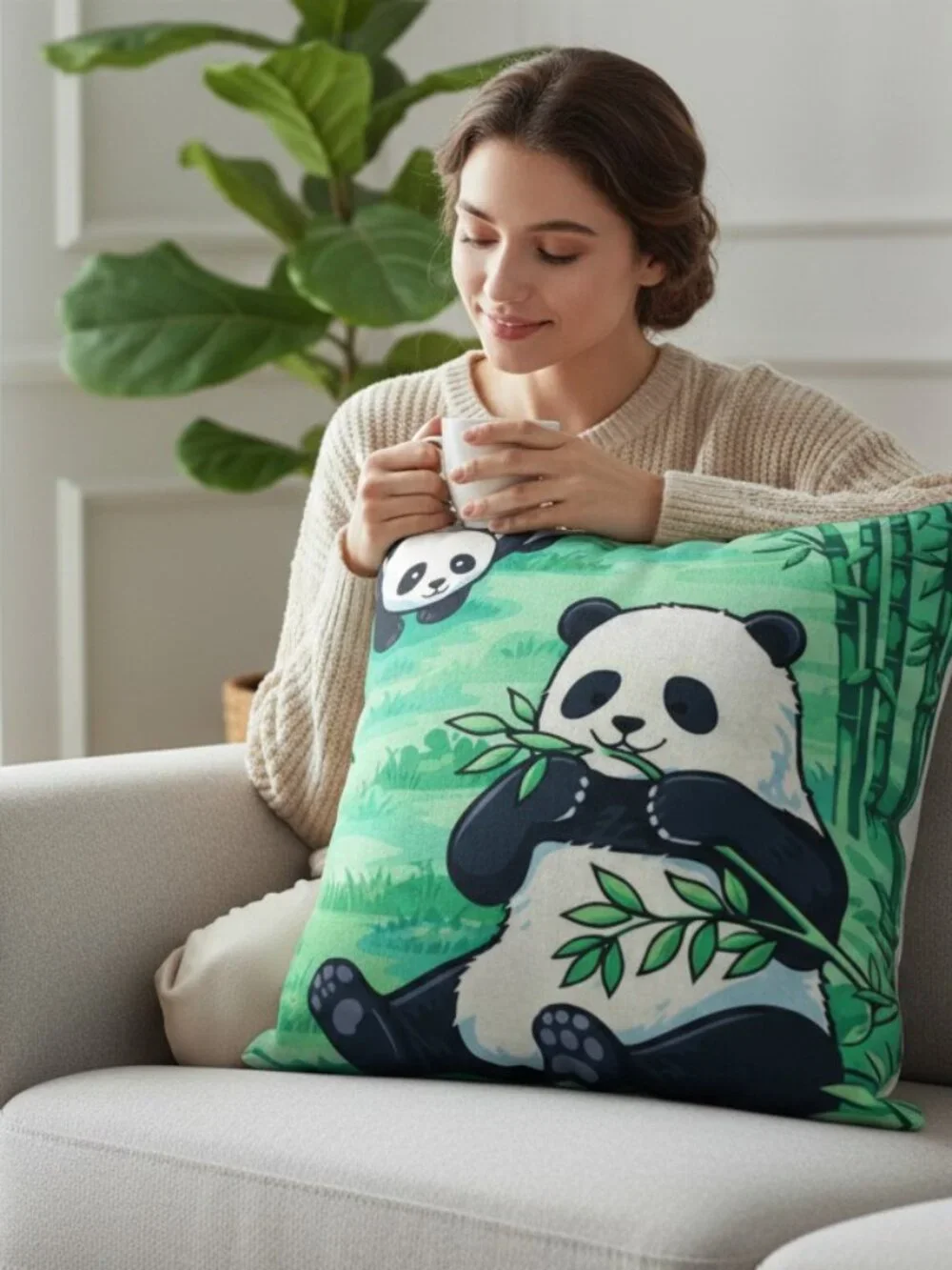 Cute Panda Decorative Throw Pillow Cover | Cotton Linen Blend Cushion Cover